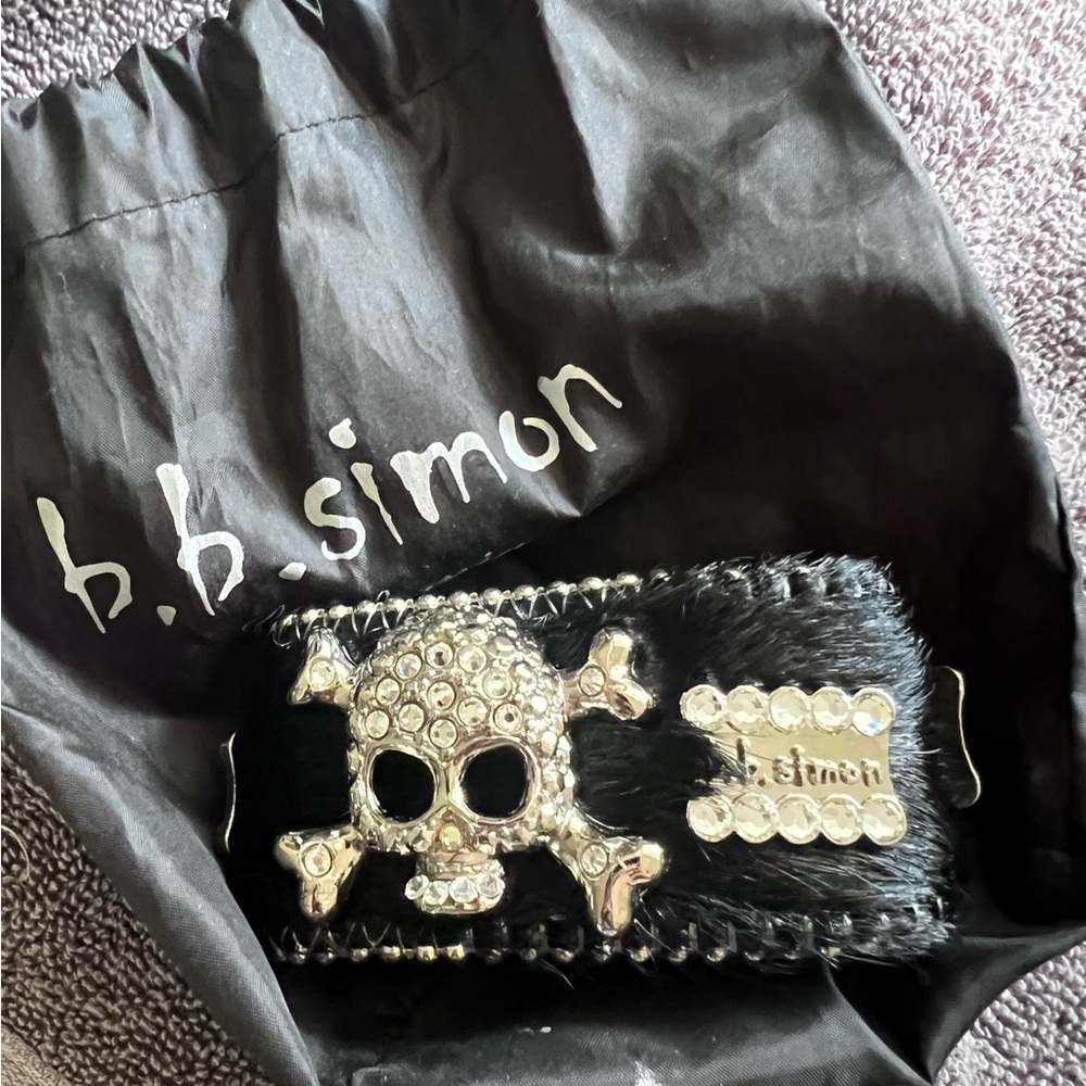 B.B. Simon Crystal Skull Bracelet with Swarovski Crystals and Animal Hair